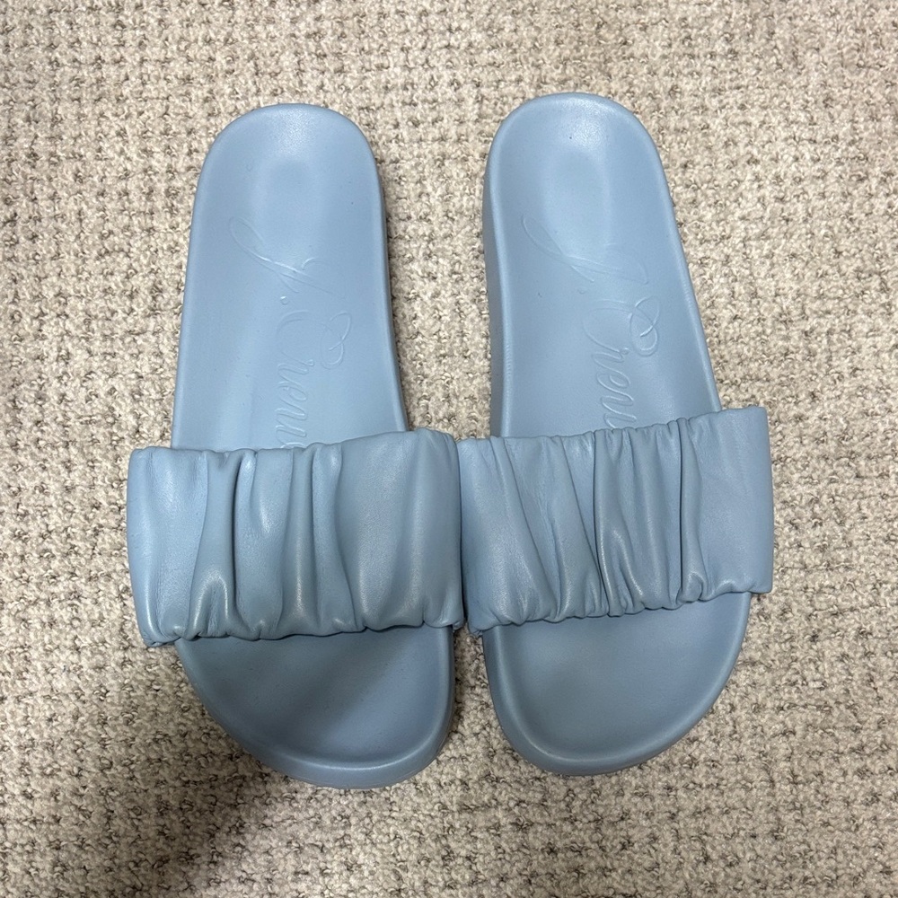 New! J.Crew Light Blue leather Slide Sandals